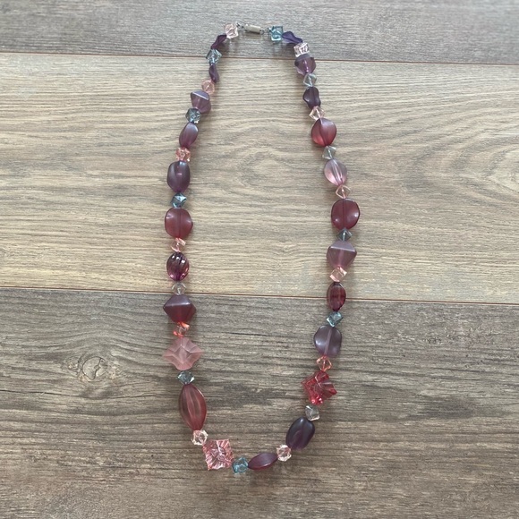 VINTAGE GERMAN GLASS CRYSTAL FACETED BEADED GEMSTONE NECKLACE - Picture 3 of 8